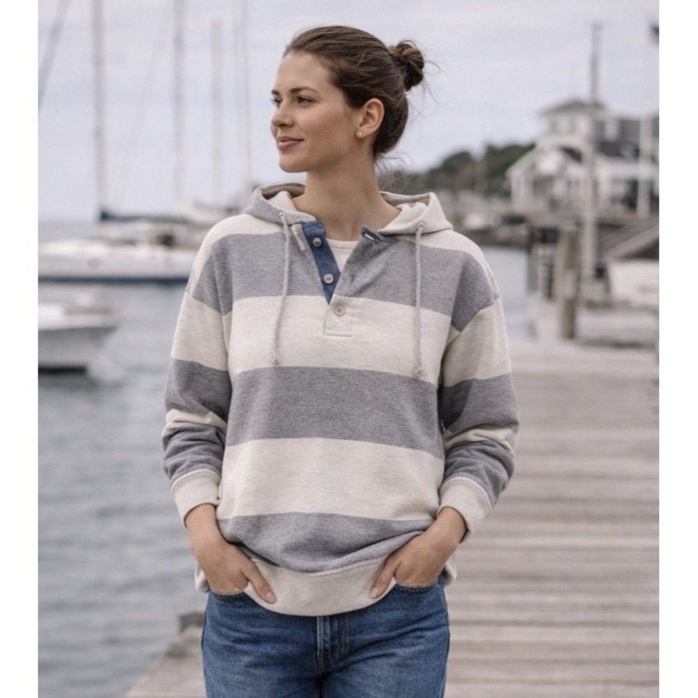 NWT VTG LL Bean Womens Classic Hooded Rugby Style Sweatshirt Sz S Heritage USA